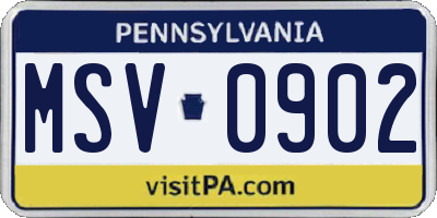 PA license plate MSV0902