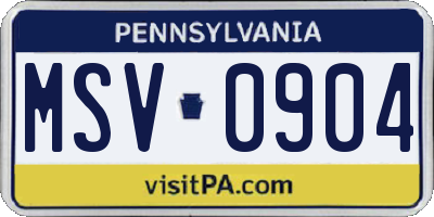 PA license plate MSV0904