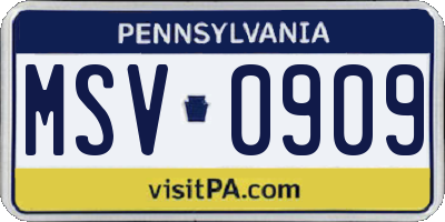 PA license plate MSV0909