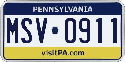 PA license plate MSV0911