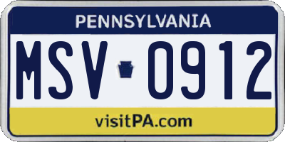 PA license plate MSV0912