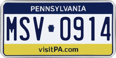 PA license plate MSV0914
