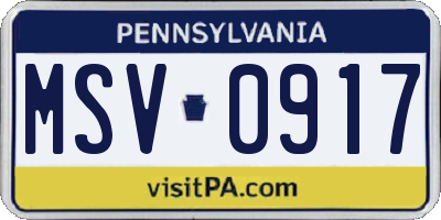 PA license plate MSV0917