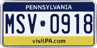 PA license plate MSV0918