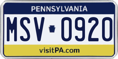 PA license plate MSV0920