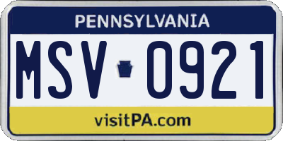 PA license plate MSV0921