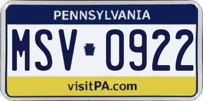 PA license plate MSV0922