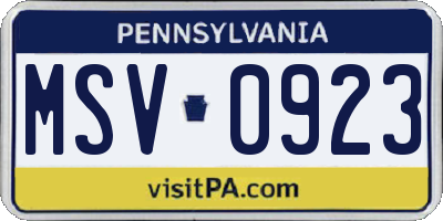 PA license plate MSV0923