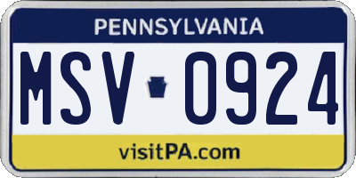 PA license plate MSV0924