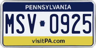 PA license plate MSV0925
