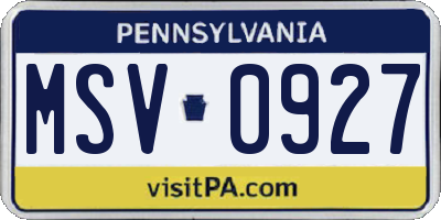 PA license plate MSV0927