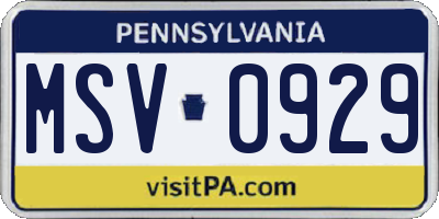 PA license plate MSV0929