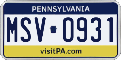 PA license plate MSV0931