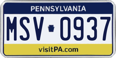 PA license plate MSV0937