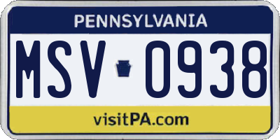 PA license plate MSV0938