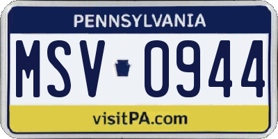 PA license plate MSV0944