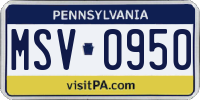 PA license plate MSV0950