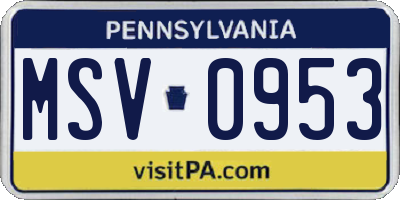 PA license plate MSV0953