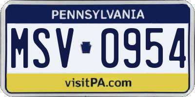 PA license plate MSV0954