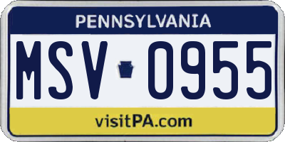 PA license plate MSV0955