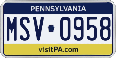 PA license plate MSV0958