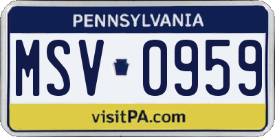 PA license plate MSV0959
