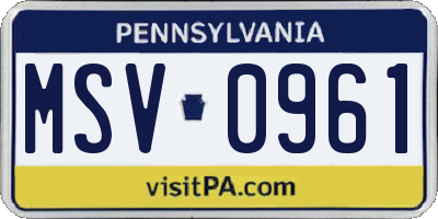 PA license plate MSV0961