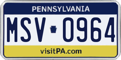 PA license plate MSV0964