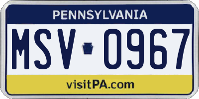 PA license plate MSV0967
