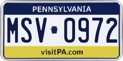 PA license plate MSV0972