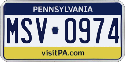 PA license plate MSV0974