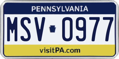 PA license plate MSV0977