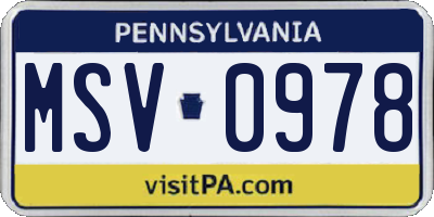 PA license plate MSV0978