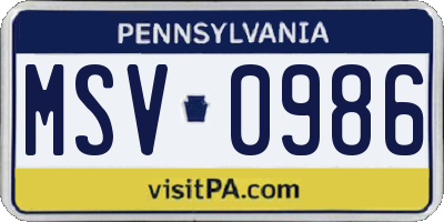 PA license plate MSV0986