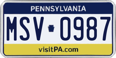 PA license plate MSV0987