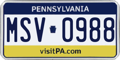 PA license plate MSV0988