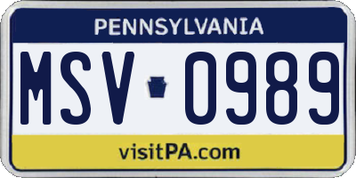 PA license plate MSV0989