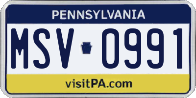 PA license plate MSV0991