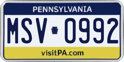 PA license plate MSV0992