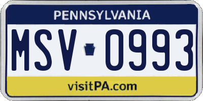 PA license plate MSV0993