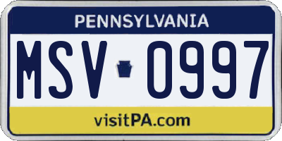 PA license plate MSV0997