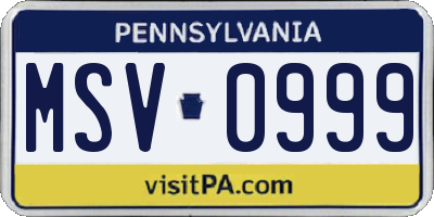 PA license plate MSV0999