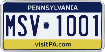 PA license plate MSV1001