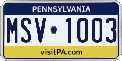 PA license plate MSV1003