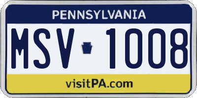 PA license plate MSV1008