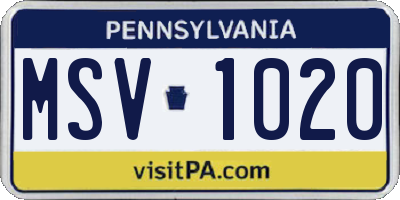 PA license plate MSV1020