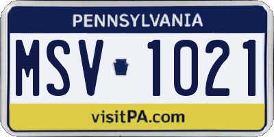 PA license plate MSV1021