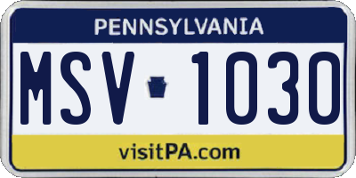 PA license plate MSV1030