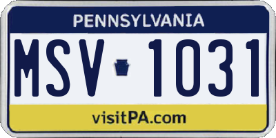 PA license plate MSV1031