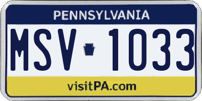 PA license plate MSV1033